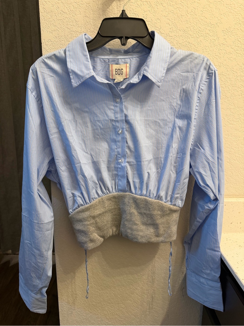 NWT BDG Blue Striped Button-Down with Gray Knit Waist
